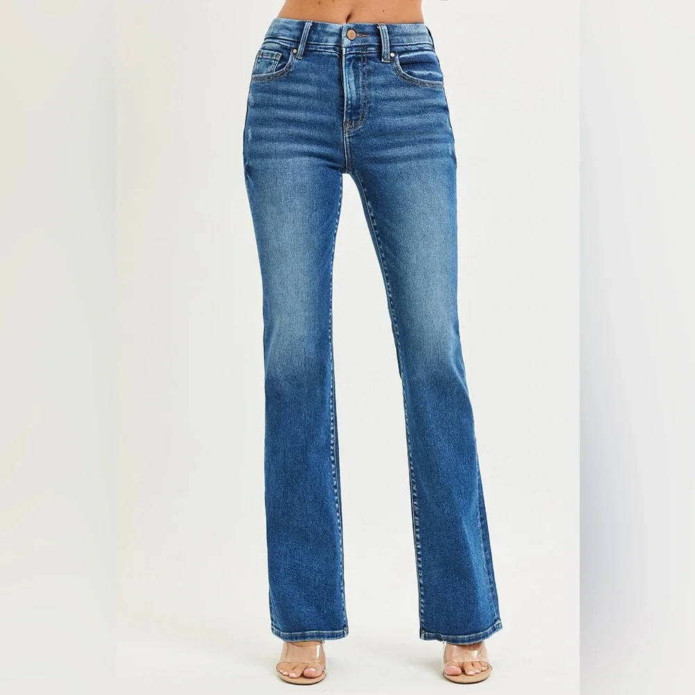 RISEN High Rise Bootcut Jeans With Distressed Details - Picture 4 of 7